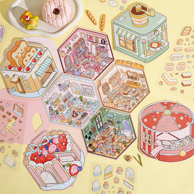 Cream Bear PET Diorama Sticker - 3D Printing Construction 评论和价格