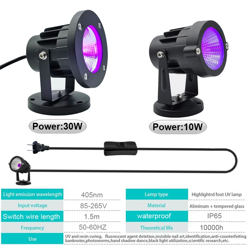LED Purple Light 10W 30W Black - 3D Printing Uv Sensitive Resin 评论和价格